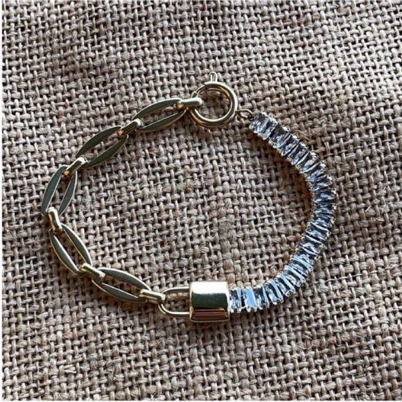 Gold Plated Waterproof Lock Chain Bling Cubic Zirconia Bracelet Sparkly New - Picture 7 of 12